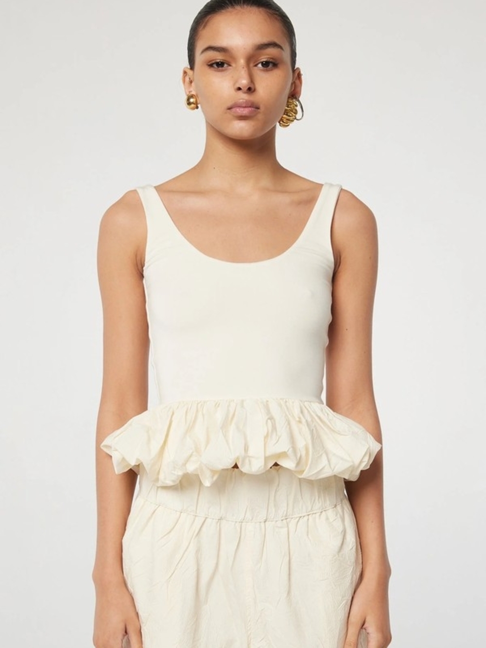 The Line by K Cream Ruffle Peplum Fern Top - Made in USA